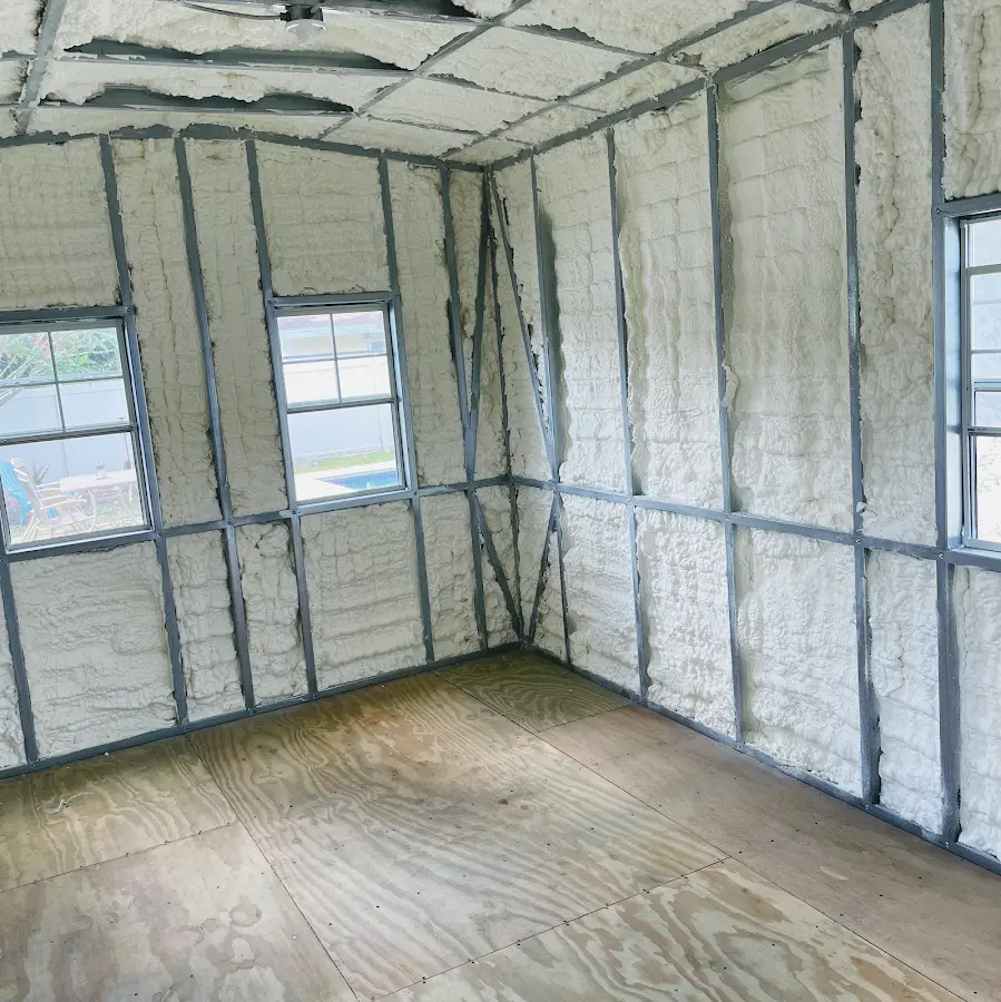 Closed-cell spray foam insulation applied to wall cavities in a residential project in Chesapeake